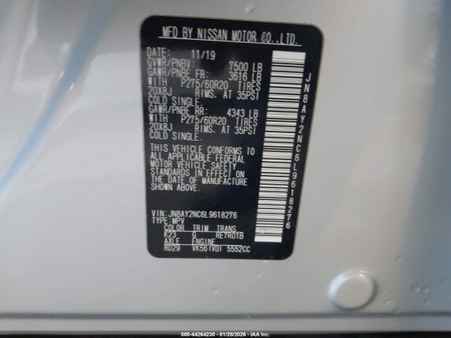 Продажа на аукционе авто 2020 Nissan Armada Sl 4wd, vin: JN8AY2NC6L9618276, номер лота: 44264230