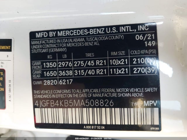 4JGFB4KB5MA508826 Mercedes-Benz Gle 350 4matic