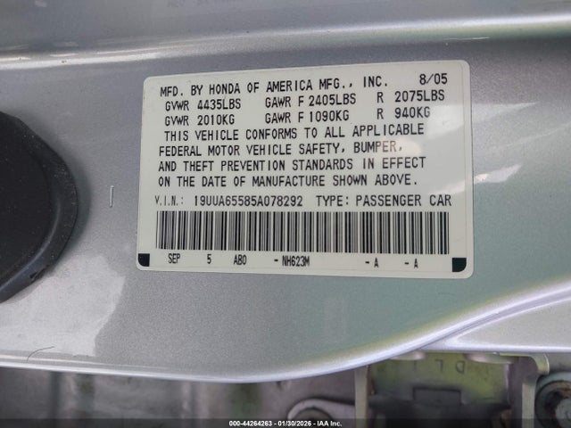 Aukcja sprzedaży 2005 Acura Tl, vin: 19UUA65585A078292, numer aukcji: 44264263