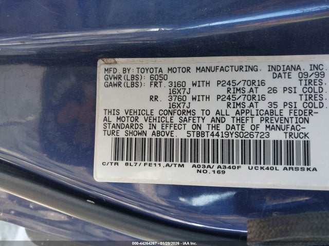 2000 TOYOTA TUNDRA 5TBBT4419YS026723 Photo 8