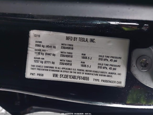 2020 TESLA MODEL 3 5YJ3E1EA8LF614855 Photo 8