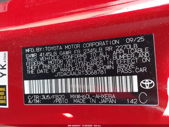 Toyota Prius Le 2026 JTDACAAUXT3068781 Image 9