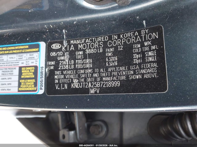 44264351 :رقم المزاد ، KNDJT2A25B7218999 vin ، 2011 Kia Soul + مزاد بيع