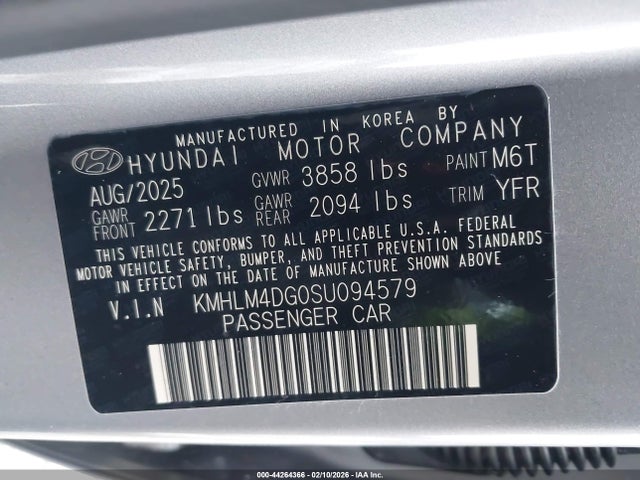 44264366 :رقم المزاد ، KMHLM4DG0SU094579 vin ، 2025 Hyundai Elantra Sel Sport مزاد بيع