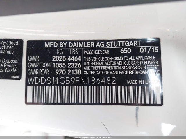 44264388 :رقم المزاد ، WDDSJ4GB9FN186482 vin ، 2015 Mercedes-benz Cla 250 4matic مزاد بيع