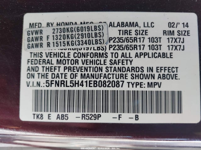 2014 HONDA ODYSSEY 5FNRL5H41EB082087 Photo 8