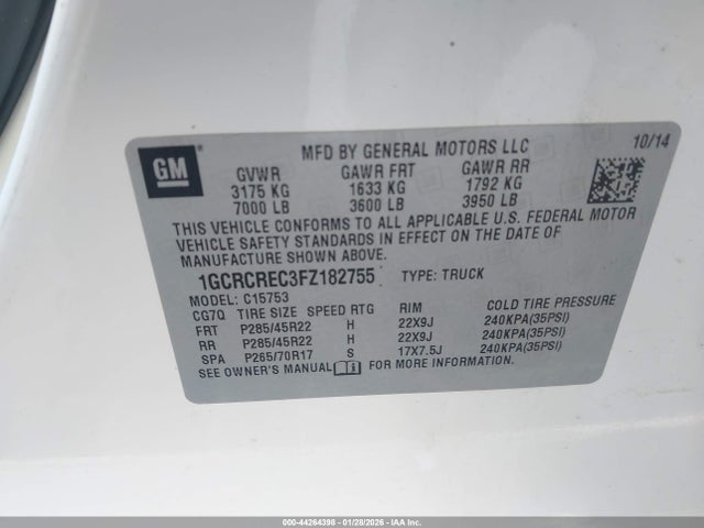 1GCRCREC3FZ182755 Chevrolet Silverado 1500 1lt