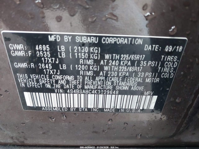 4S4BSABC4K3229648 Subaru Outback 2.5i
