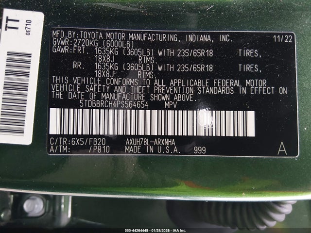 5TDBBRCH4PS564654 Toyota Highlander Hybrid Le