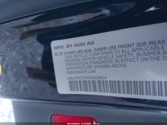 Продажа на аукционе авто 2022 Audi A5 Sportback Premium Plus 45 Tfsi S Line Quattro S Tronic, vin: WAUFACF5XNA029824, номер лота: 44264454