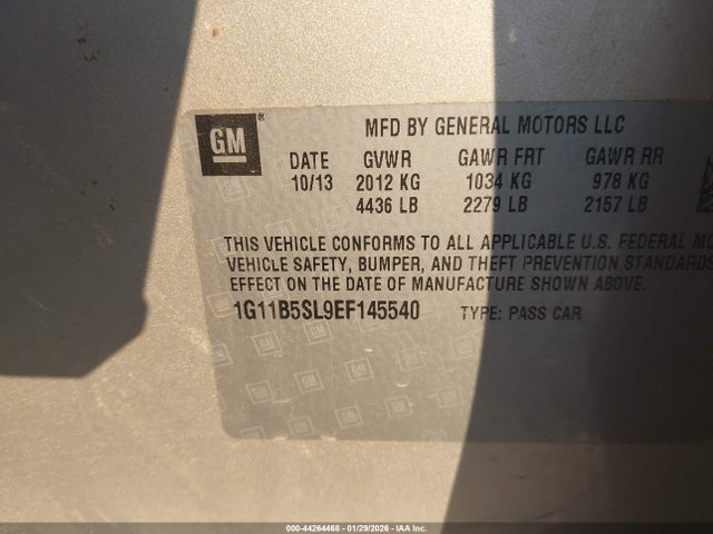 Продаж на аукціоні авто 2014 Chevrolet Malibu 1ls, vin: 1G11B5SL9EF145540, номер лоту: 44264468
