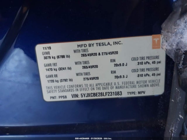 2020 TESLA MODEL X 5YJXCBE28LF231083 Photo 8