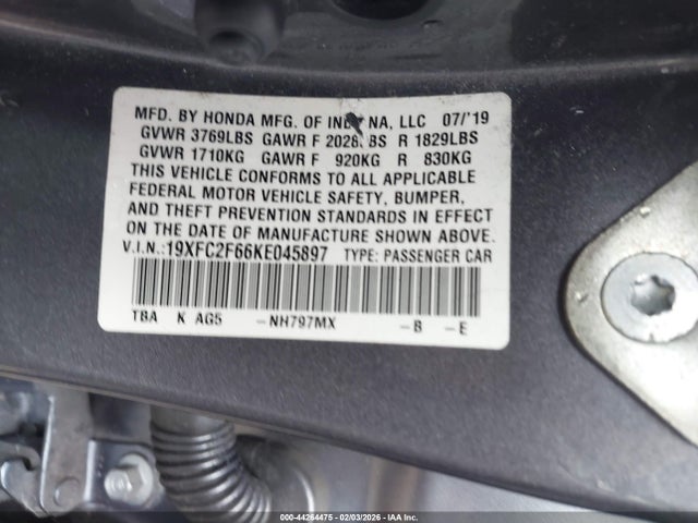 Honda Civic Lx 2019 19XFC2F66KE045897 Image 9