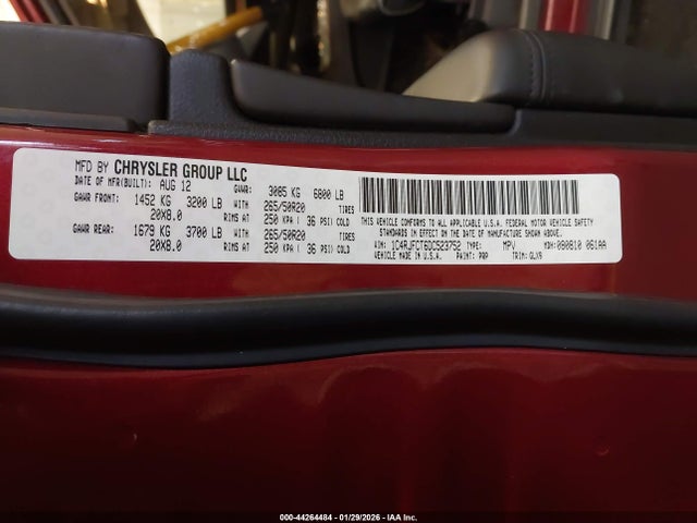 2013 Jeep Grand Cherokee Overland მანქანა იყიდება აუქციონზე, vin: 1C4RJFCT6DC523752, აუქციონის ნომერი: 44264484