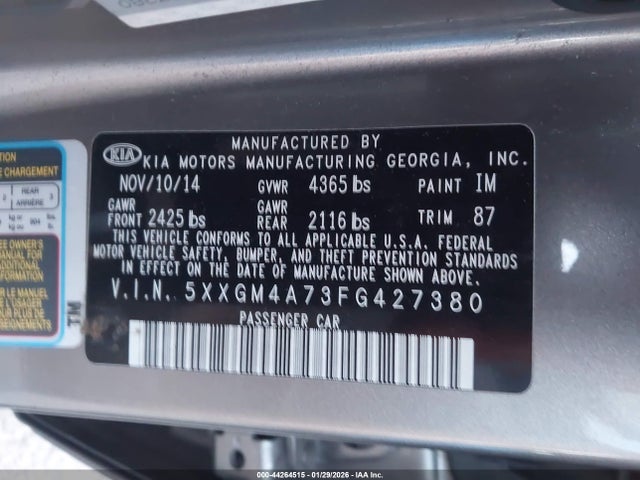 5XXGM4A73FG427380 KIA Optima Lx