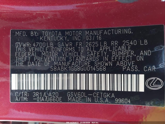 58ABK1GG8GU014568 Lexus ES 350