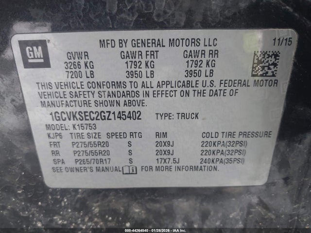 1GCVKSEC2GZ145402 Chevrolet Silverado 1500 2lz