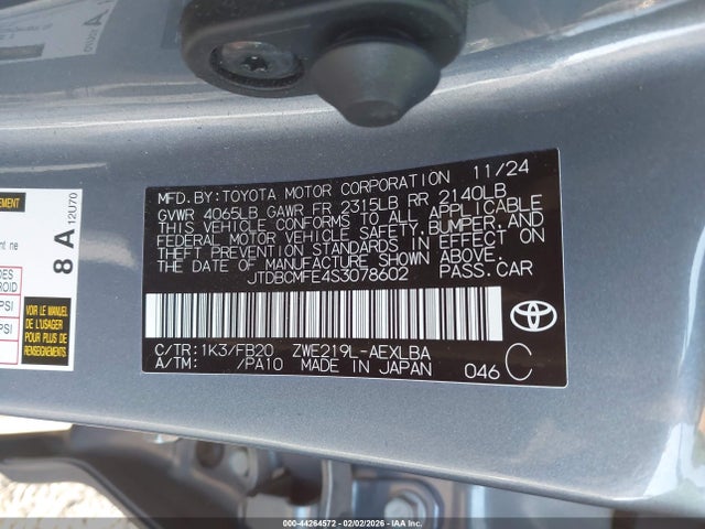 JTDBCMFE4S3078602 Toyota Corolla Hybrid Le
