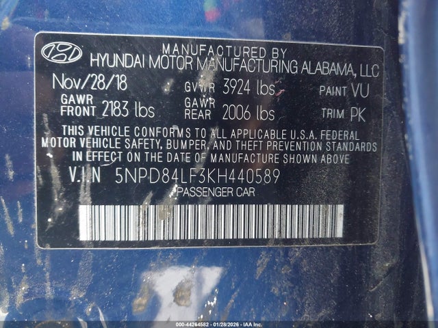 5NPD84LF3KH440589 Hyundai ELANTRA SEL