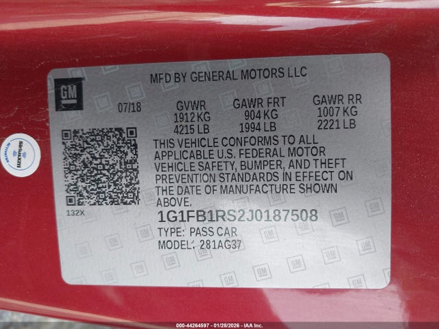 2018 CHEVROLET CAMARO 1G1FB1RS2J0187508 Photo 8