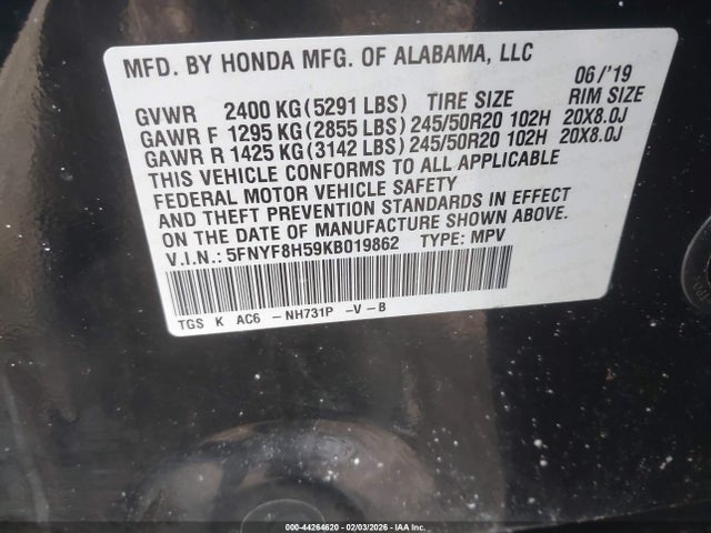 2019 HONDA PASSPORT 5FNYF8H59KB019862 Photo 8