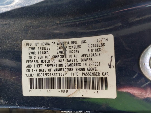 Honda ACCORD LX 2014 1HGCR2F39EA278057 Image 9