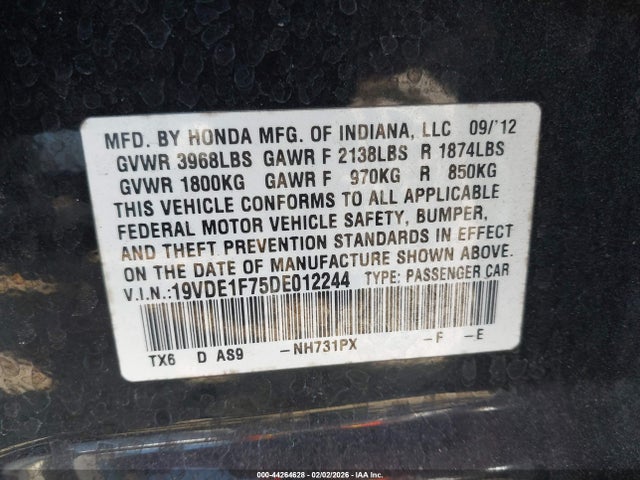 44264628 :رقم المزاد ، 19VDE1F75DE012244 vin ، 2013 Acura Ilx 2.0l مزاد بيع