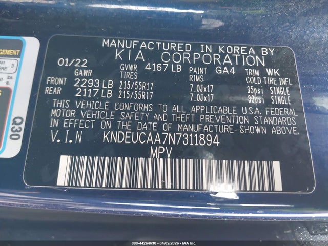 Aukcja sprzedaży 2022 Kia Seltos S, vin: KNDEUCAA7N7311894, numer aukcji: 44264630