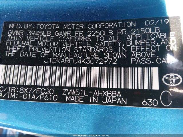 Toyota Prius L Eco 2019 JTDKARFU4K3072972 Image 9