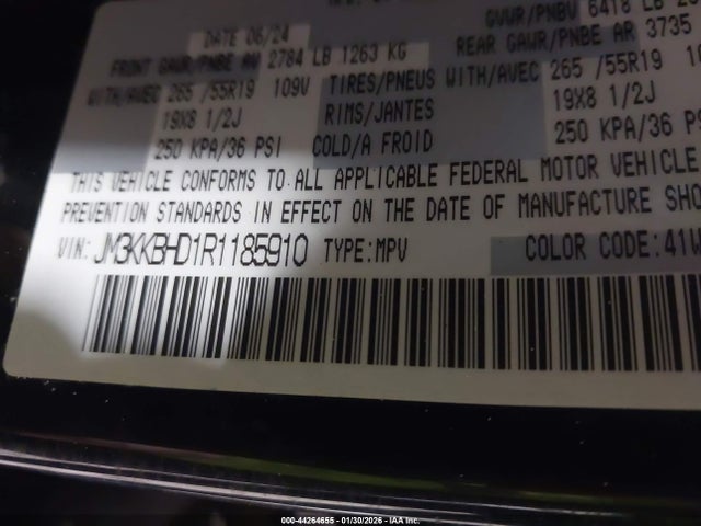 44264655 :رقم المزاد ، JM3KKBHD1R1185910 vin ، 2024 Mazda Cx-90 3.3 Turbo Preferred مزاد بيع