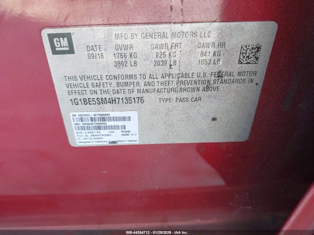 1G1BE5SM4H7135176 Chevrolet Cruze Lt Auto