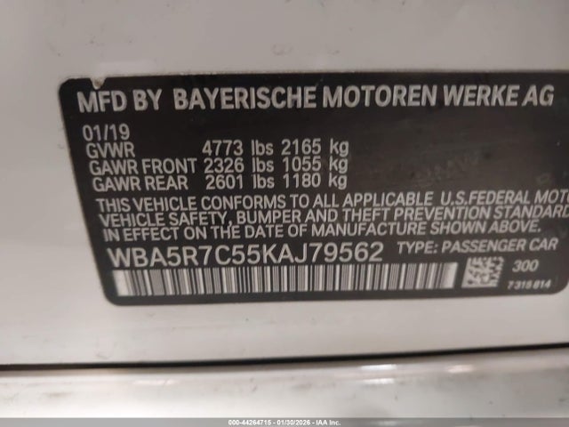 44264715 :رقم المزاد ، WBA5R7C55KAJ79562 vin ، 2019 Bmw 330i Xdrive مزاد بيع