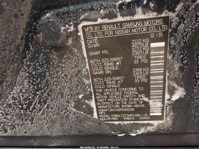 44264735 :رقم المزاد ، KNMAT2MVXGP633538 vin ، 2016 Nissan Rogue Sv مزاد بيع