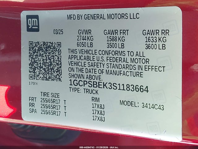 1GCPSBEK3S1183664 Chevrolet Colorado 2wd Wt