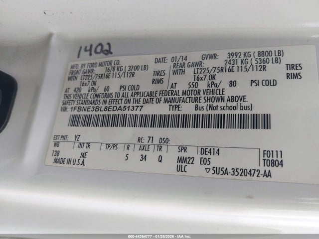 Ford E-350 Super Duty Xlt 2014 1FBNE3BL8EDA51377 Image 9
