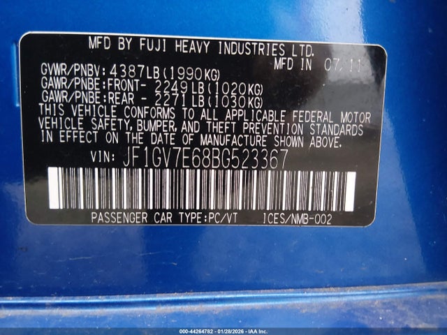 2011 SUBARU IMPREZA JF1GV7E68BG523367 Photo 8