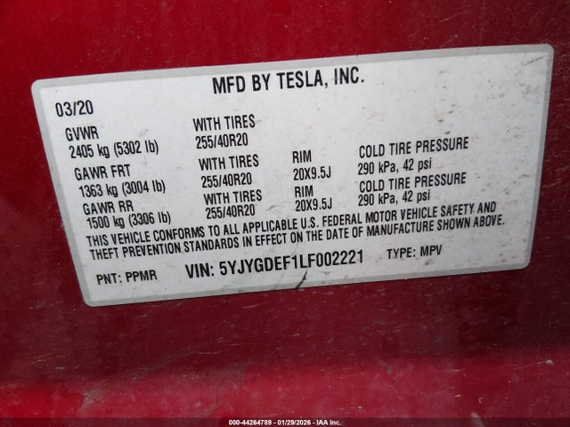 2020 TESLA MODEL Y 5YJYGDEF1LF002221 Photo 8