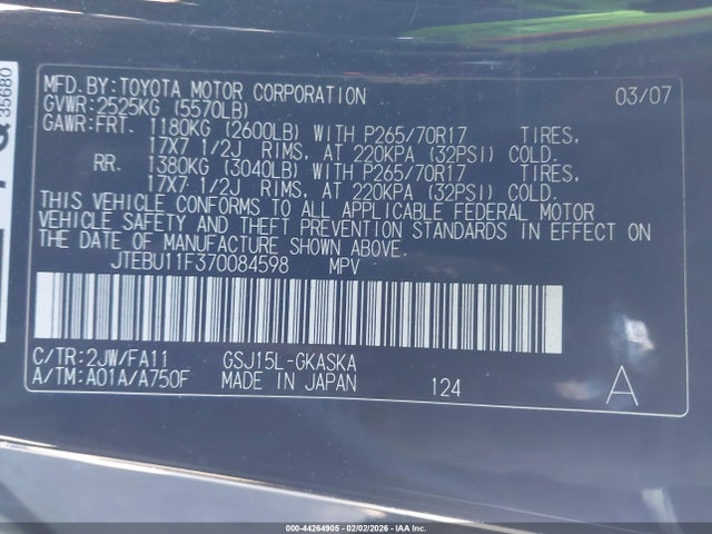 2007 TOYOTA FJ CRUISER JTEBU11F370084598 Photo 8