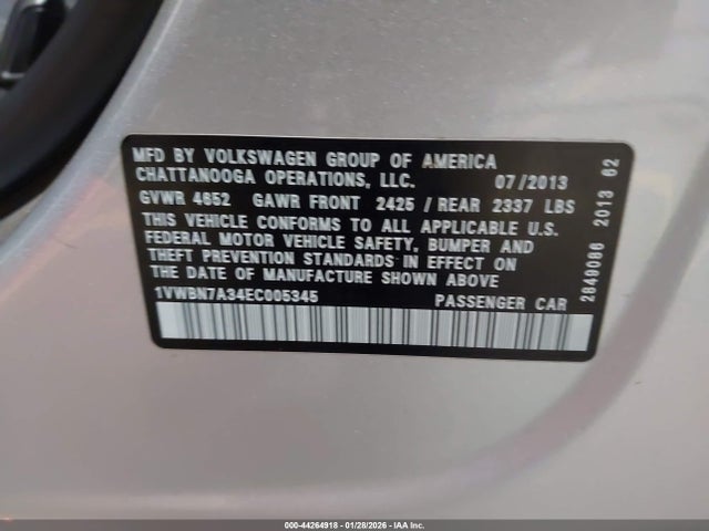 1VWBN7A34EC005345 Volkswagen Passat 2.0l Tdi Se