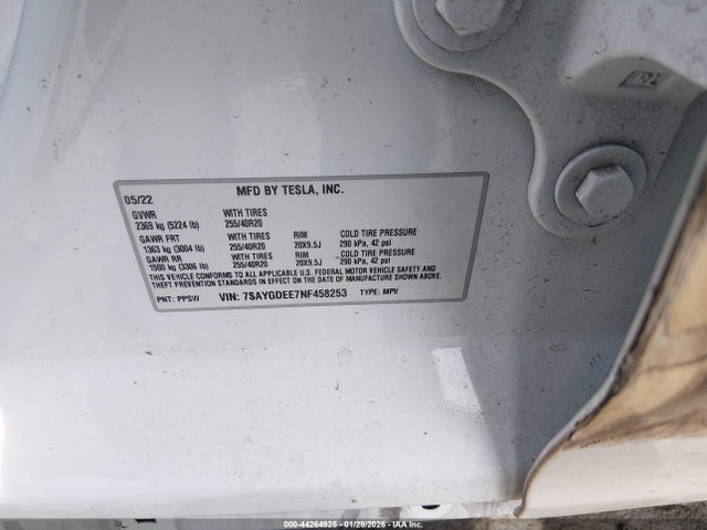 2022 TESLA MODEL Y 7SAYGDEE7NF458253 Photo 8