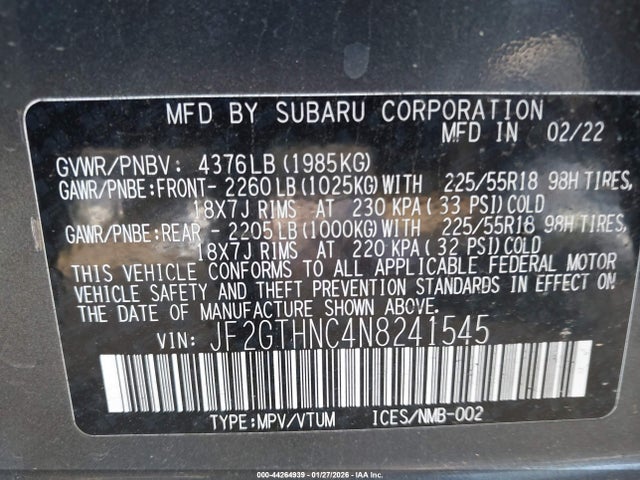 2022 SUBARU CROSSTREK JF2GTHNC4N8241545 Photo 8