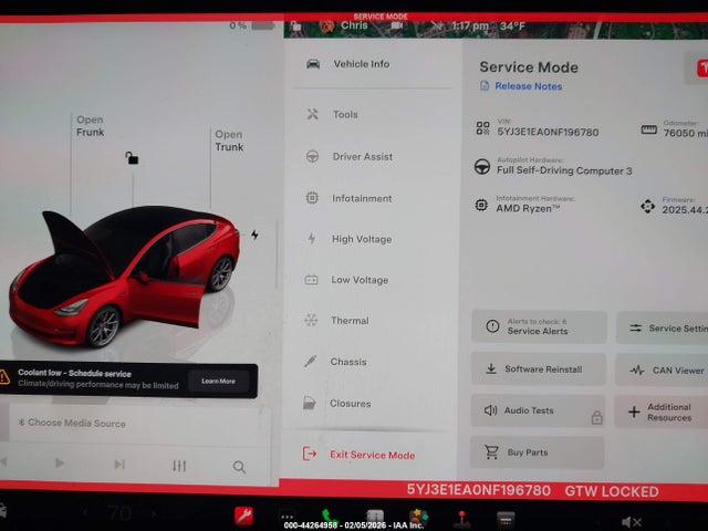 2022 Tesla Model 3 Rear-wheel Drive მანქანა იყიდება აუქციონზე, vin: 5YJ3E1EA0NF196780, აუქციონის ნომერი: 44264958