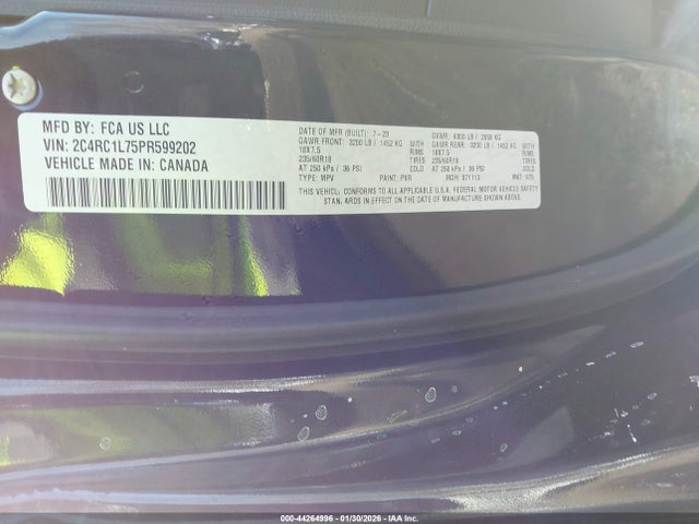 44264996 :رقم المزاد ، 2C4RC1L75PR599202 vin ، 2023 Chrysler Pacifica Hybrid Touring L مزاد بيع