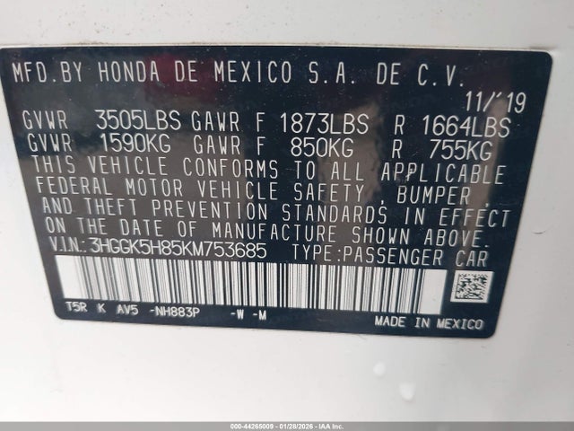 3HGGK5H85KM753685 Honda FIT EX