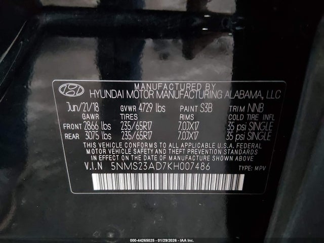 2019 HYUNDAI SANTA FE 5NMS23AD7KH007486 Photo 8