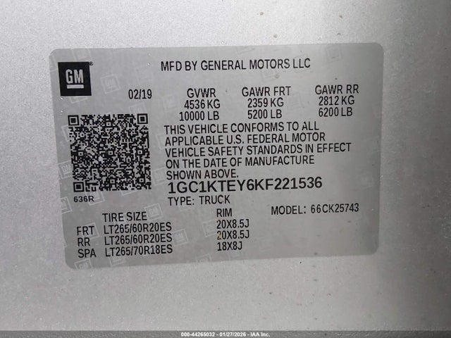 1GC1KTEY6KF221536 Chevrolet Silverado 2500hd Ltz