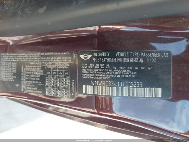 2003 MINI COOPER WMWRC33413TE15233 Photo 8