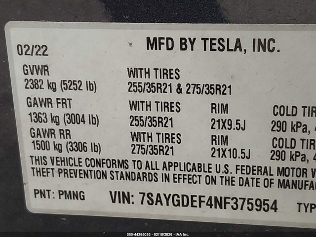 7SAYGDEF4NF375954 Tesla Model Y Performance Dual Motor All-wheel Drive