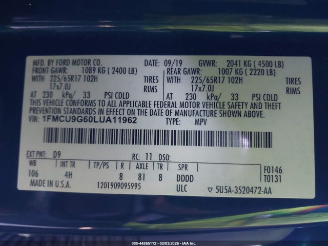 Ford ESCAPE SE 2020 1FMCU9G60LUA11962 Image 9