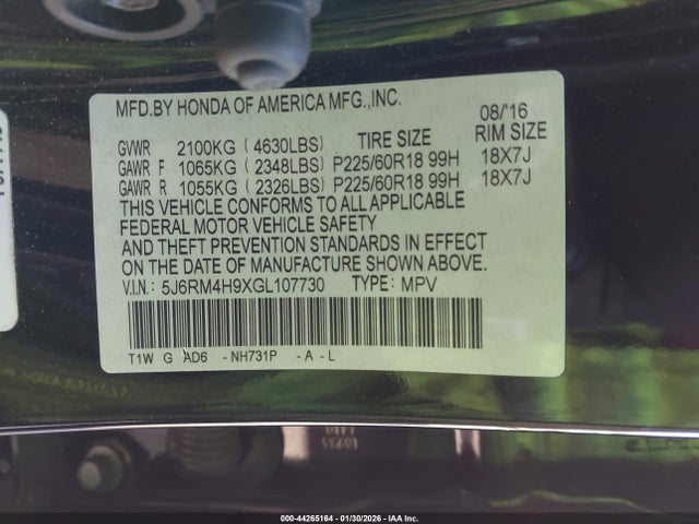 5J6RM4H9XGL107730 Honda Cr-v Touring